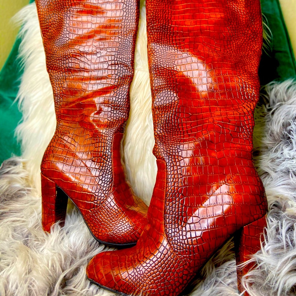 Tall Brown Crocodile Boots Size - 10